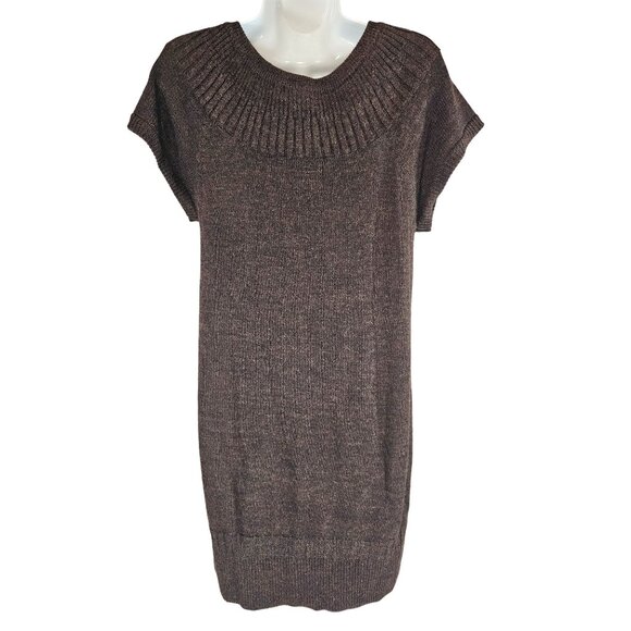 H & M Women's Casual Knee Length Sweater Dress Short Sleeve Brown Knit Size S - Picture 2 of 6